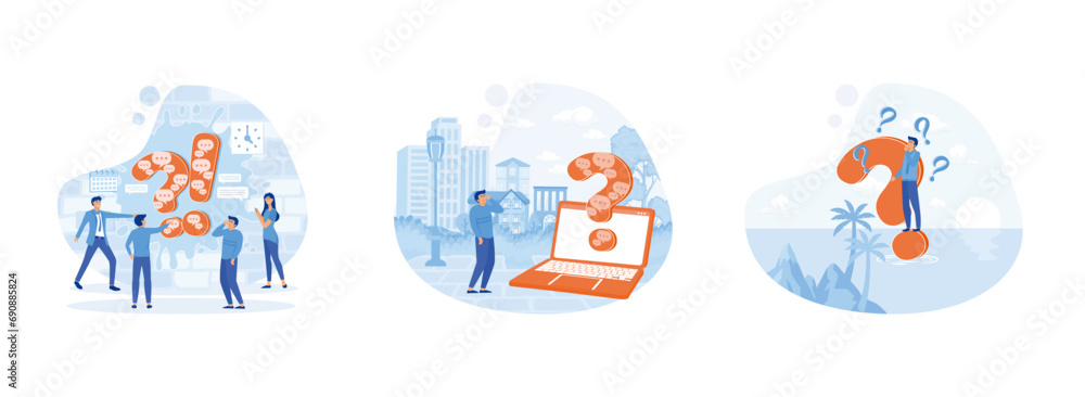 Poster frequently asked questions faq. person asking question. thinking or solving problem. frequently aske