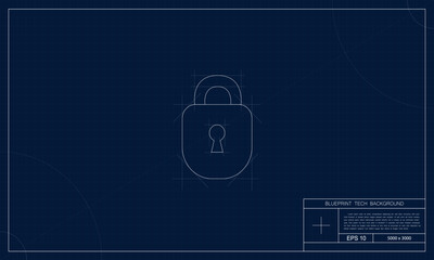 Sophisticated cyber security background adorned with blueprint style and security icons. This composition radiates a sense of digital protection and innovation.