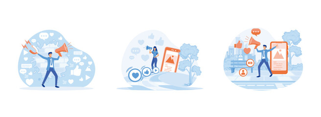 Social media influencer. Social media marketing. Social Media Influencer. Social media influencer set flat vector modern illustration 