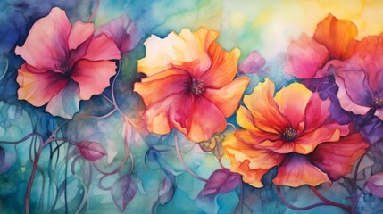 Generative AI image of a watercolor flowers for cards and print