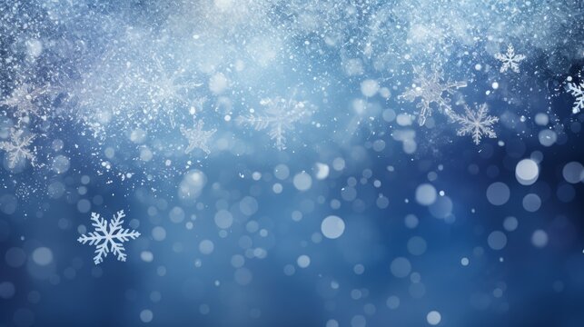 Generative AI image of Unfocussed winter background with snowflakes
