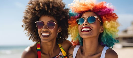 Foto op Plexiglas Black LGBTQ women having a fun beach outing with a girlfriend during their summer vacation. © TheWaterMeloonProjec