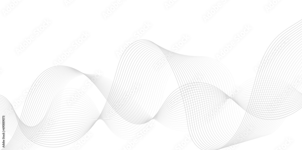 Aufkleber Abstract grey, white smooth element swoosh speed wave modern stream background. Wave with lines created using blend tool. Abstract frequency sound wave lines and twisted curve lines background.