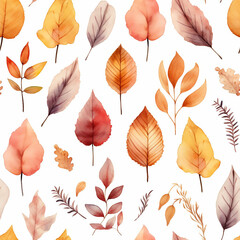 autumn seasonal plant leaves nature foliage fall pattern seamless red illustration yellow background tre - obrazy, fototapety, plakaty