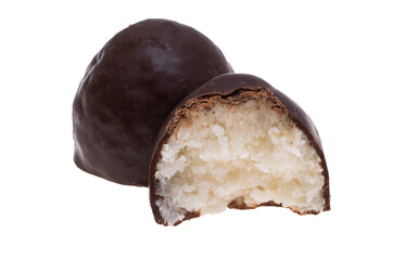 chocolate candy with coconut flakes isolated
