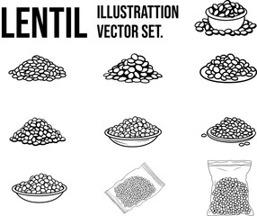 "Captivating Set of 10 Lentil Pictograms, Each a Distinct Vector Creation, Showcasing the Versatility and Beauty of Lentils in Detailed Artistry."
