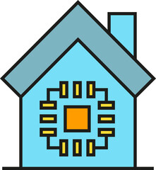 Smart Home with Microchip Icon
