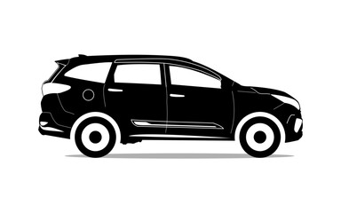 Family car silhouette, transportation equipment icon, vector illustration