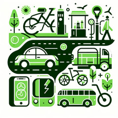 Green Travel: Eco-Friendly Transportation Illustration