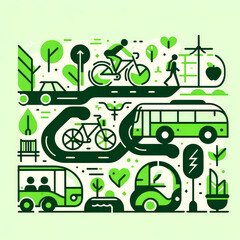 Green Travel: Eco-Friendly Transportation Illustration
