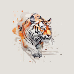 Illustration of tiger head with splatter watercolor style