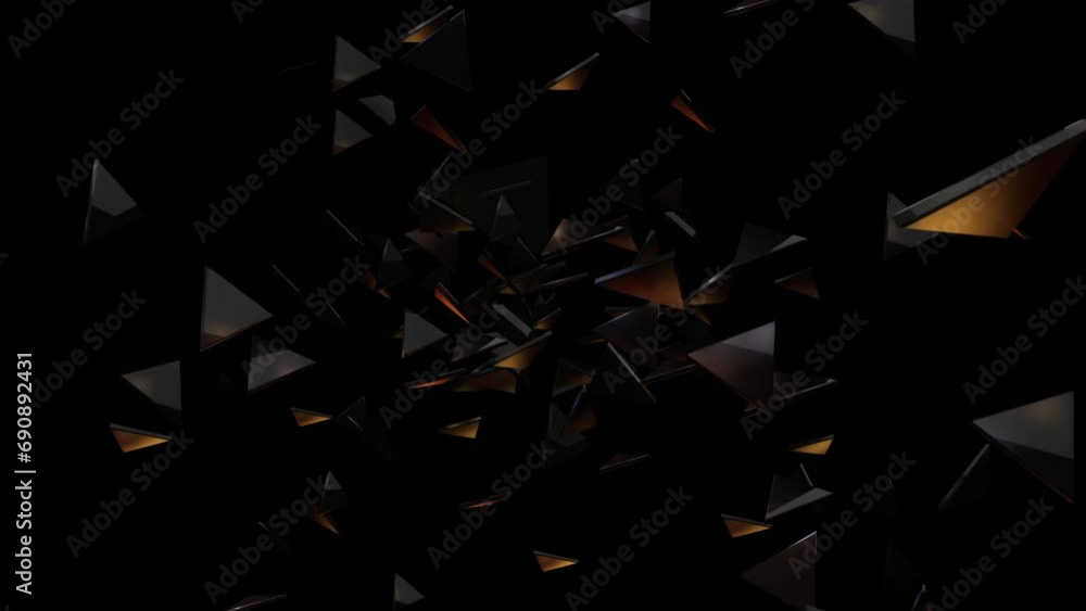 Poster abstract best background with golden triangles on black background. 3d. 4k. isolated black backgroun
