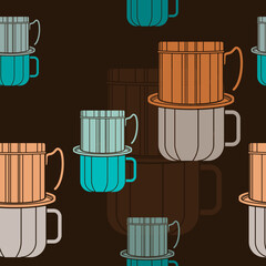 Editable Vietnamese Drip Coffee With Soft Color Vector Illustration as Seamless Pattern With Dark Background for Cafe With Vietnamese Culture and Tradition Related Design