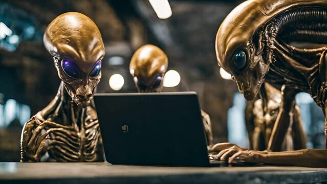 Aliens are working On A Laptop