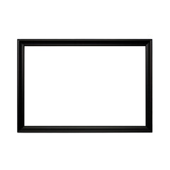 Black metal frame photo with empty blank canvas. PNG cut out Isolated on transparent background