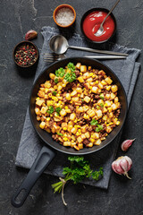 Beef Hash with roasted corn, garlic and parsley