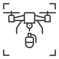 Drone with Grenade vector Military Quadcopter concept outline icon