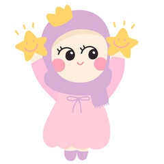 cute muslimah kid, cute hijab pastel,muslim cartoon character illustration