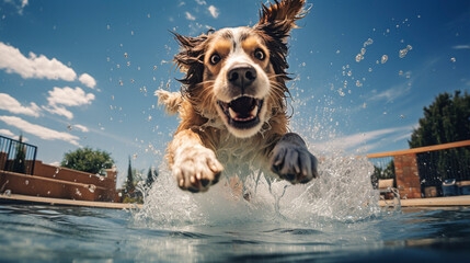Liquid Leap: Energetic Dog's Playful Dive, generative ai