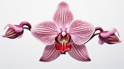 A delicate orchid flower, displaying intricate patterns and rich color gradients, isolated on a...