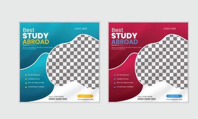 study abroad education instagram post and social media post banner template design