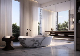 Fototapeta na wymiar modern bathroom interior with marble bathtub
