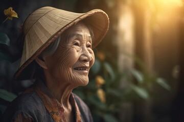 Smiling elderly asian lady smile person. Confident portrait citizen individual. Generate Ai