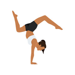 Woman doing Adho Mukha Vrksasana exercise, Downward facing Tree pose. Flat vector illustration isolated on white background