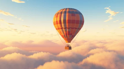 Foto auf Glas Hot air balloon flying above the clouds. © red_orange_stock