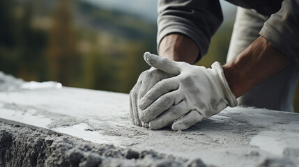 Worker plastering a wall with a putty knife, closeup