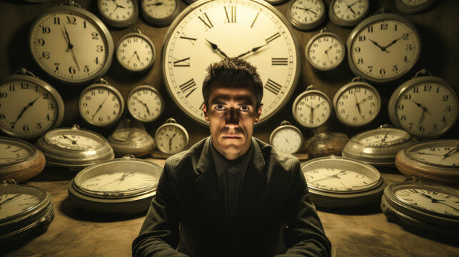 chronomentrophobia: a detailed, ultra-realistic depiction of the haunting fear of clocks, capturing the anxiety induced by the relentless passage of time - ai generated