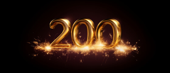 letter 200 gold with fireworks 