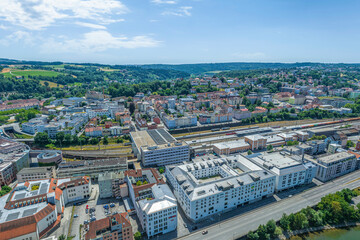 Fototapeta na wymiar Ausblick auf die Universitätsstadt Passau in Niederbayern, Blick zum Hauptbahnhof