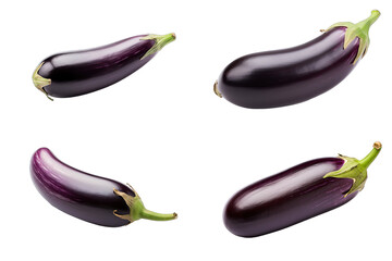 Different Fresh Single Eggplant On Transparent Background