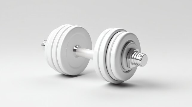a white dumbbell with a silver bolt