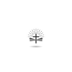 Christian cross and book logo  icon with shadow
