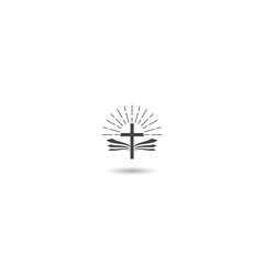 Christian cross and book logo  icon with shadow - obrazy, fototapety, plakaty