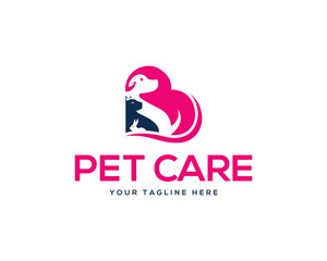 Pet care veterinary animal logo design vector illustration.