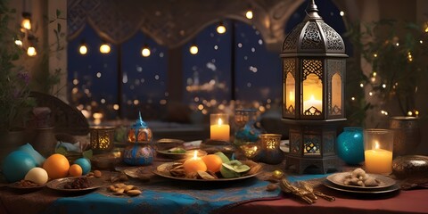 festive Ramadan scene capturing the warmth and joy of the season - obrazy, fototapety, plakaty