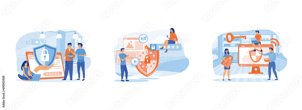 Poster data security. data protection.internet technologies using computers and mobile gadgets. data protec