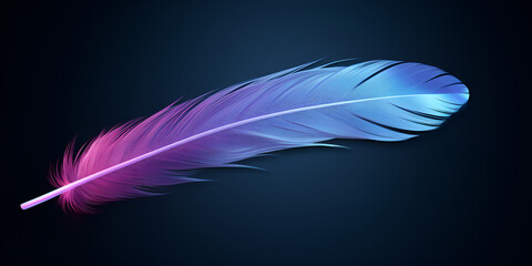 Fototapeta na wymiar Purple Blue Feather, amoled, animal, bird, contrast, dark, minimal, oled, true black, vibrant, A Blue Feather With Black Stabs Background, generative AI