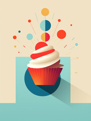 Stylised abstract illustration of a cupcake on a retro cream background.
