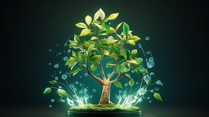 Plant sprout biotechnology abstract concept.   seedling tree leaves DNA genome engineering vitamin supplement