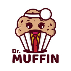 Cute Muffin Cake Character Logo. Doctor Cake Logo Element Template Designs.