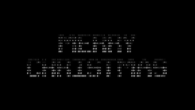Merry christmas ascii word animation loop on black background. Ascii code art symbols typewriter in and out effect with looped motion.