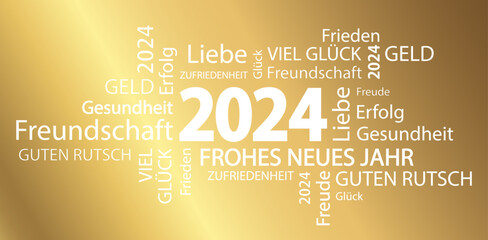 word cloud with new year 2024 greetings