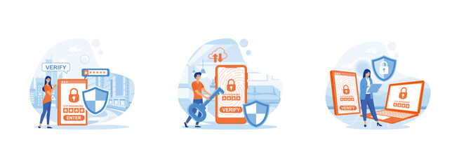 Secure transaction. One time password for secure transaction. Digital payment transaction for mobile app on smartphone screen. One time password OTP set flat vector modern illustration  - obrazy, fototapety, plakaty