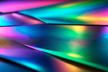 Abstract background design of metallic holographic liquid metal with mild rainbow reflective waves. Metallic texture.