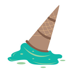 Melted ice cream and cone on the floor illustration.  Melted ice cream and cone on the floor.
