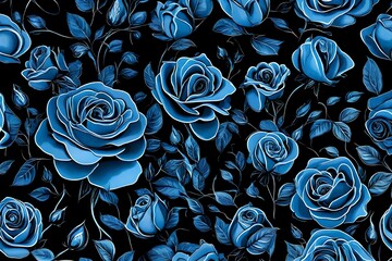Blue roses on black background.